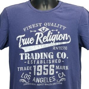 True Religion Trading Co T Shirt Mens M Medium Blue Los Angeles Logo Graphic Tee